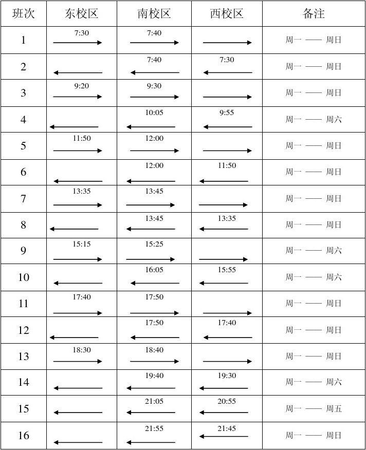 川大校车最新时刻表